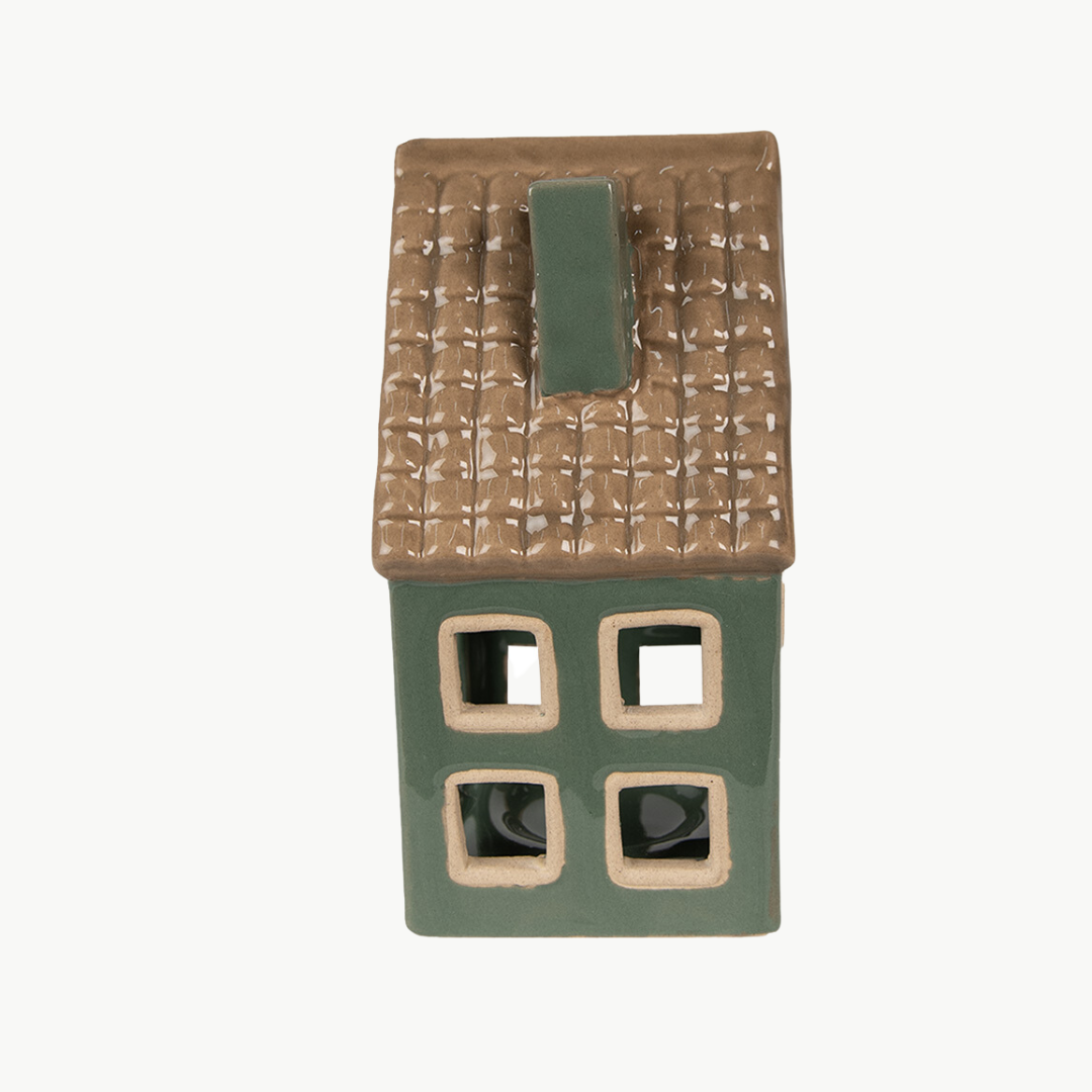 Teelichthalter-Haus grün 15cm Keramik Clayre & Eef