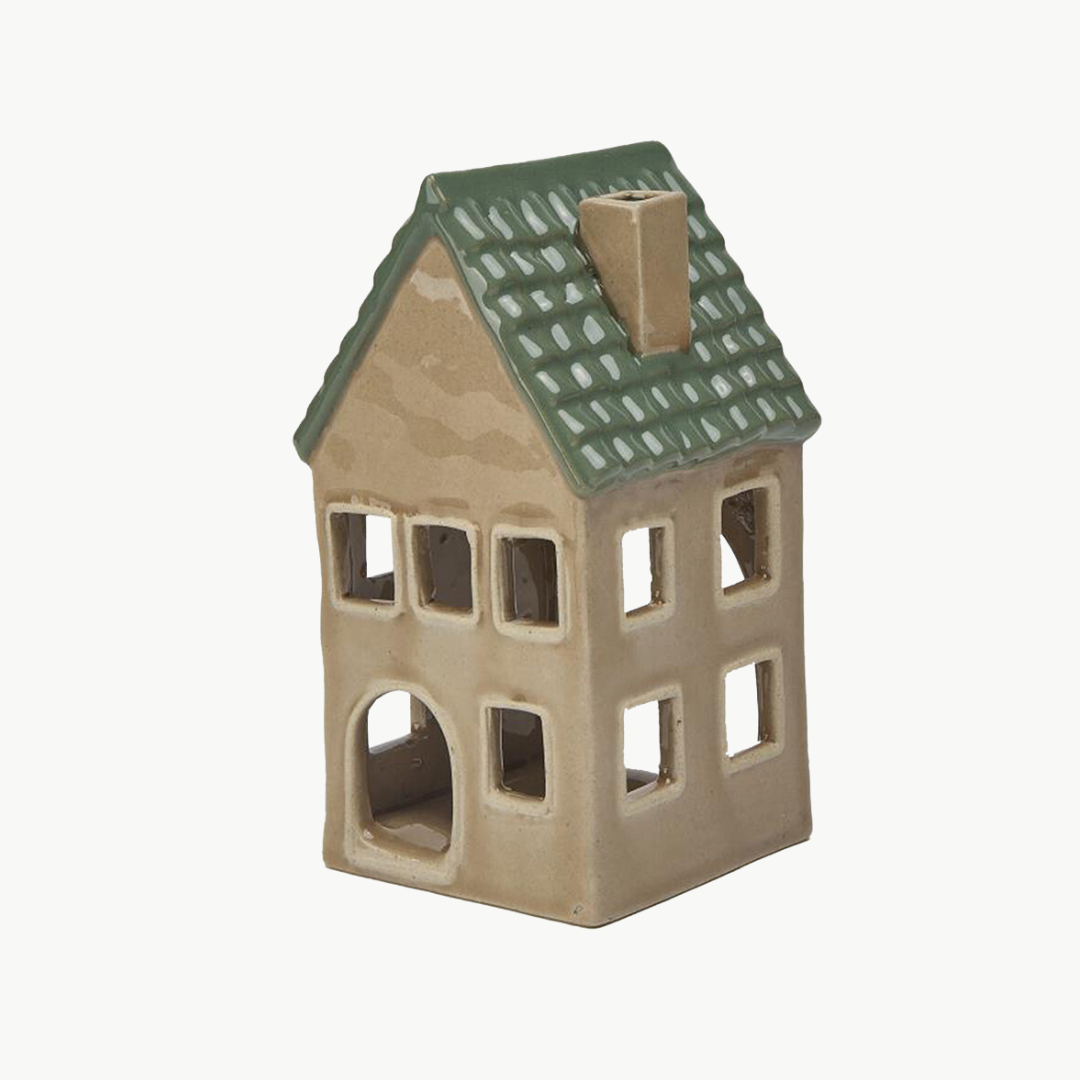 Teelichthalter-Haus braun 15cm Keramik Clayre & Eef