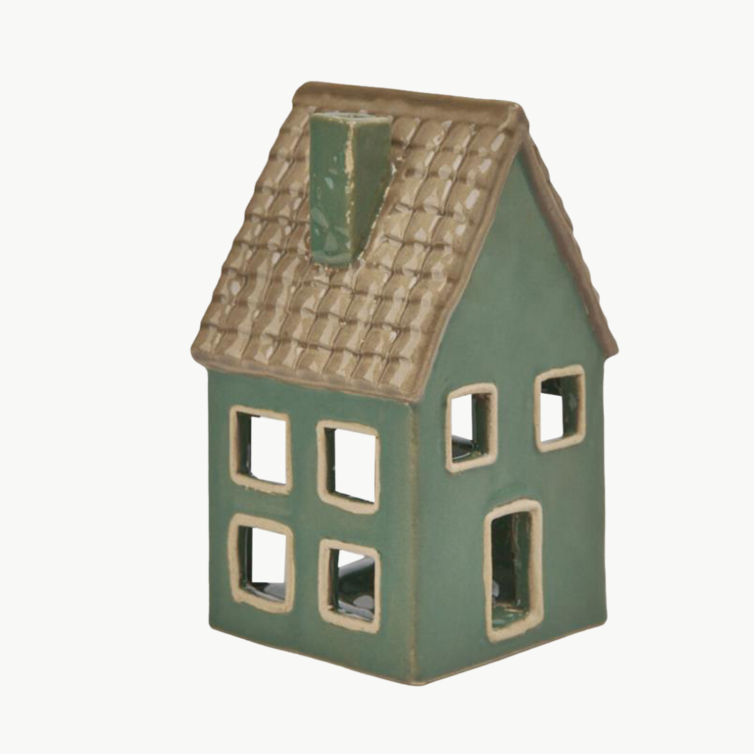 Teelichthalter-Haus grün 15cm Keramik Clayre & Eef