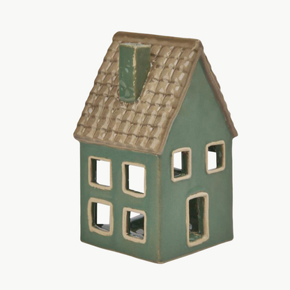 Teelichthalter-Haus grün 15cm Keramik Clayre & Eef
