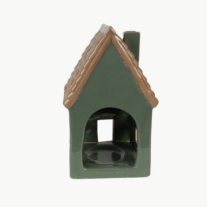 Teelichthalter-Haus grün 15cm Keramik Clayre & Eef
