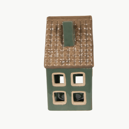 Teelichthalter-Haus grün 15cm Keramik Clayre & Eef